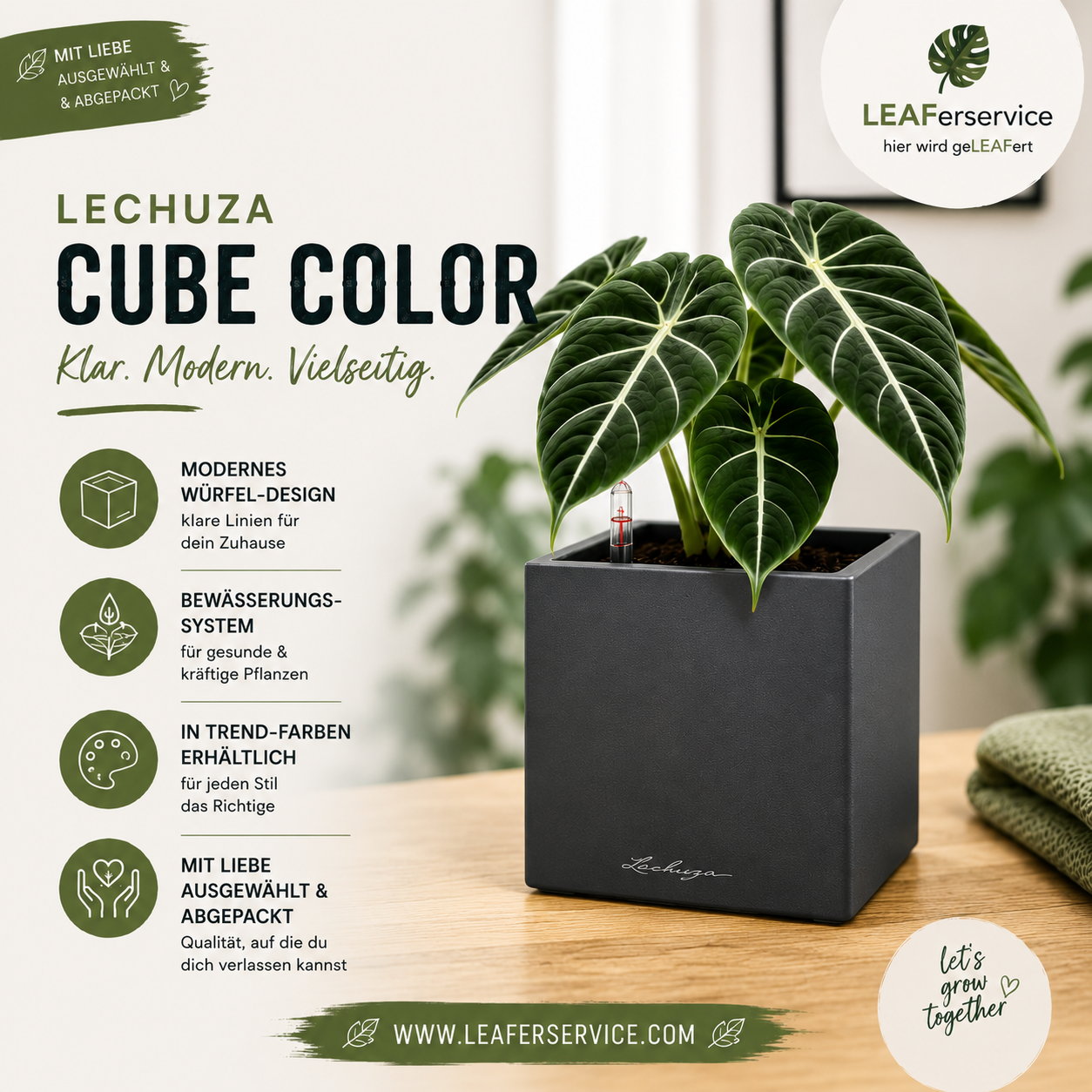 LECHUZA CUBE Color Pflanzgefäß