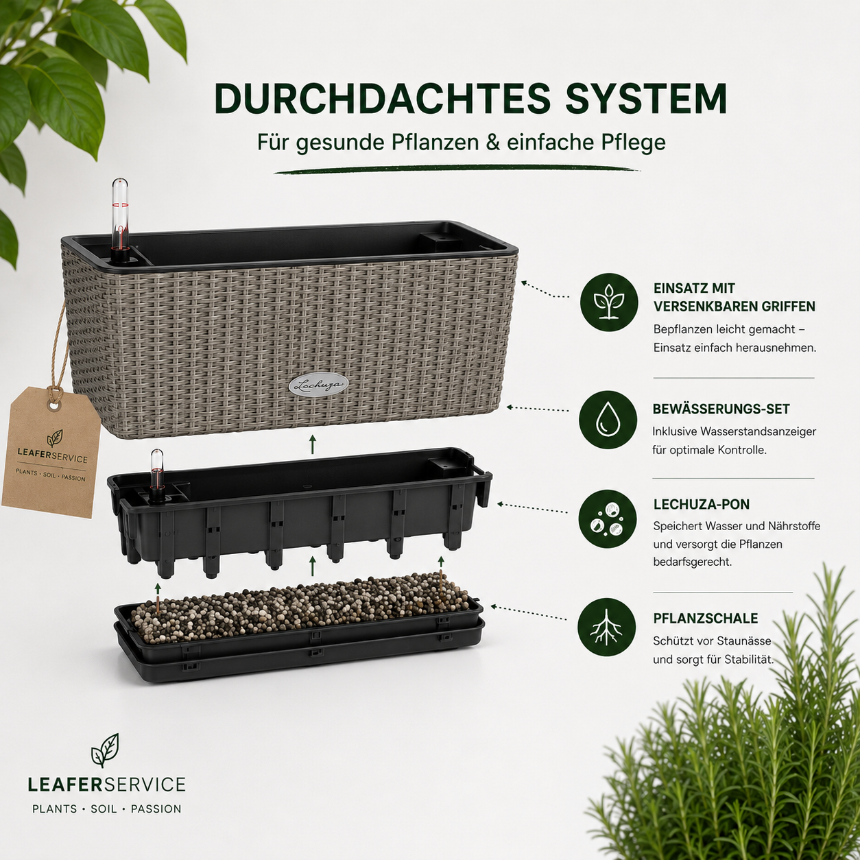 LECHUZA BALCONERA – Pflanzkasten mit Bewässerungssystem | Standard & Cottage | Verschiedene Größen & Farben