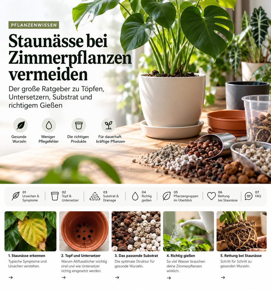Staunässe bei Zimmerpflanzen vermeiden: Topf, Untersetzer & Substrat