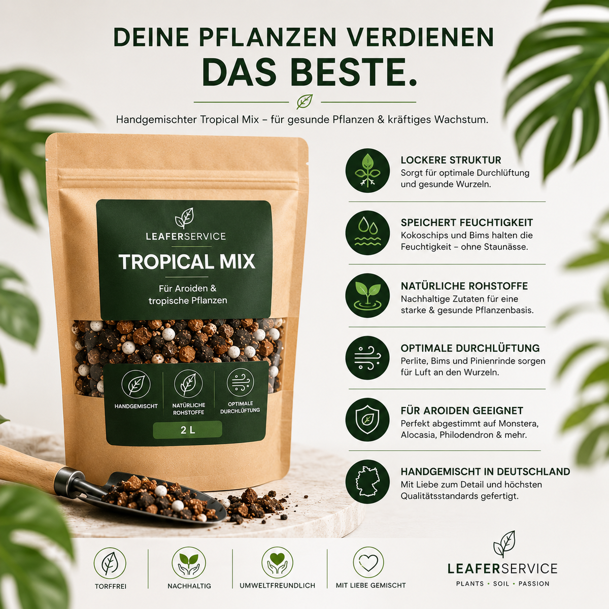 Helles Orchideensubstrat für Orchideen von Leaferservice.com, feine Kristalle und Rinde für optimale Pflanzenernährung