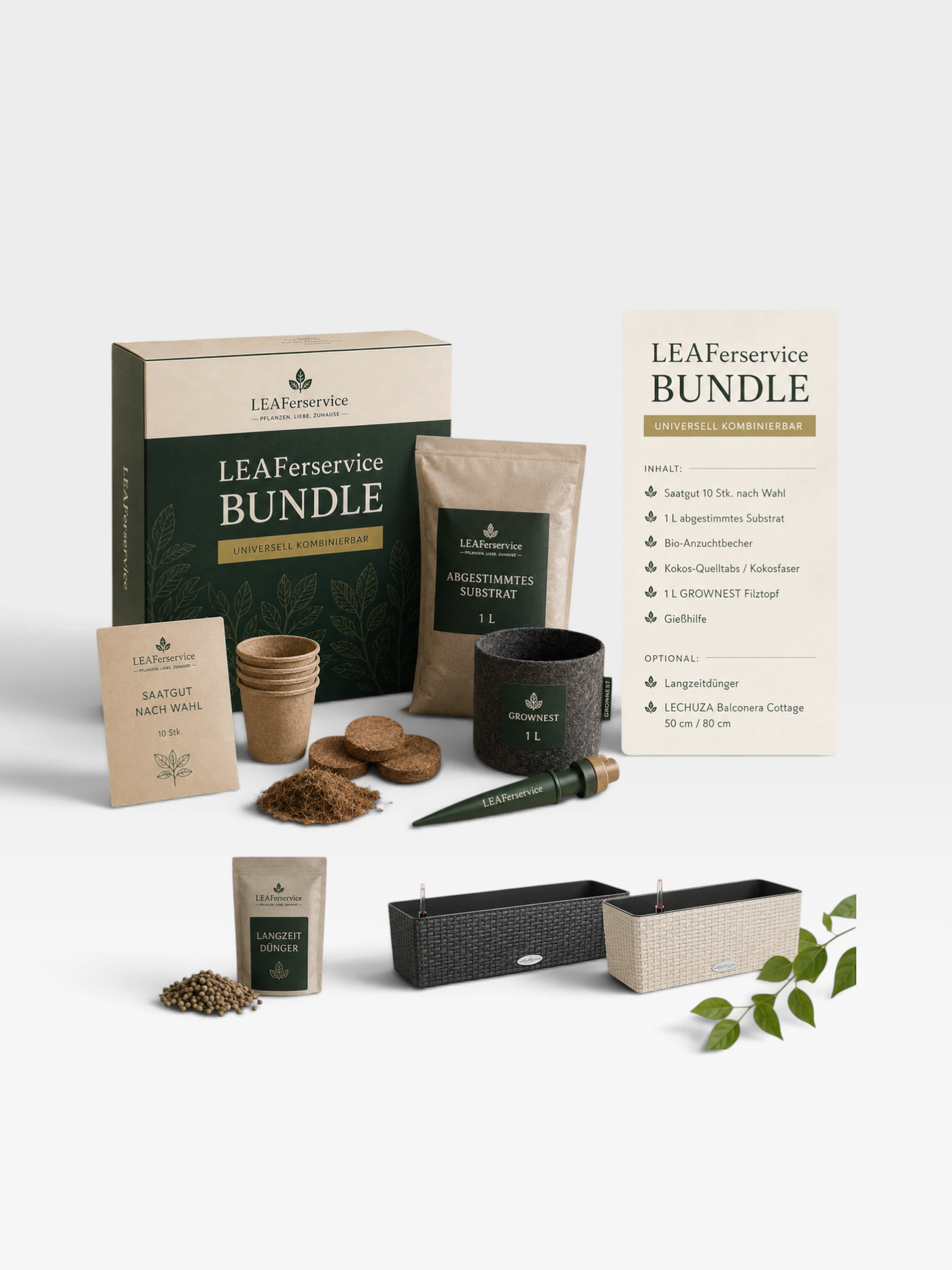 LEAFerservice Anzucht-Bundle mit Saatgut, Substrat, Anzuchtbechern, Filztopf und Gießhilfe