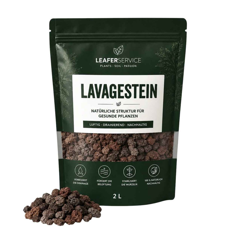 Lavagestein als mineralischer Substratzusatz, naturbelassen, mit groben, schwarzen Steinen für Pflanzen- und Gartenböden.