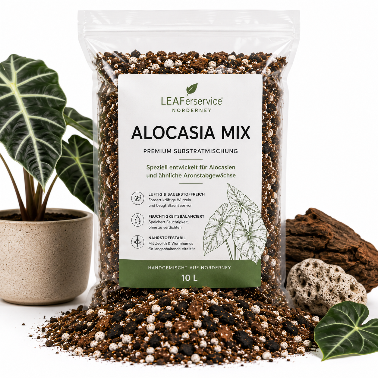 LEAFer Alocasia Mix – mineralisch-luftiges Substrat für Alocasien & empfindliche Wurzeln