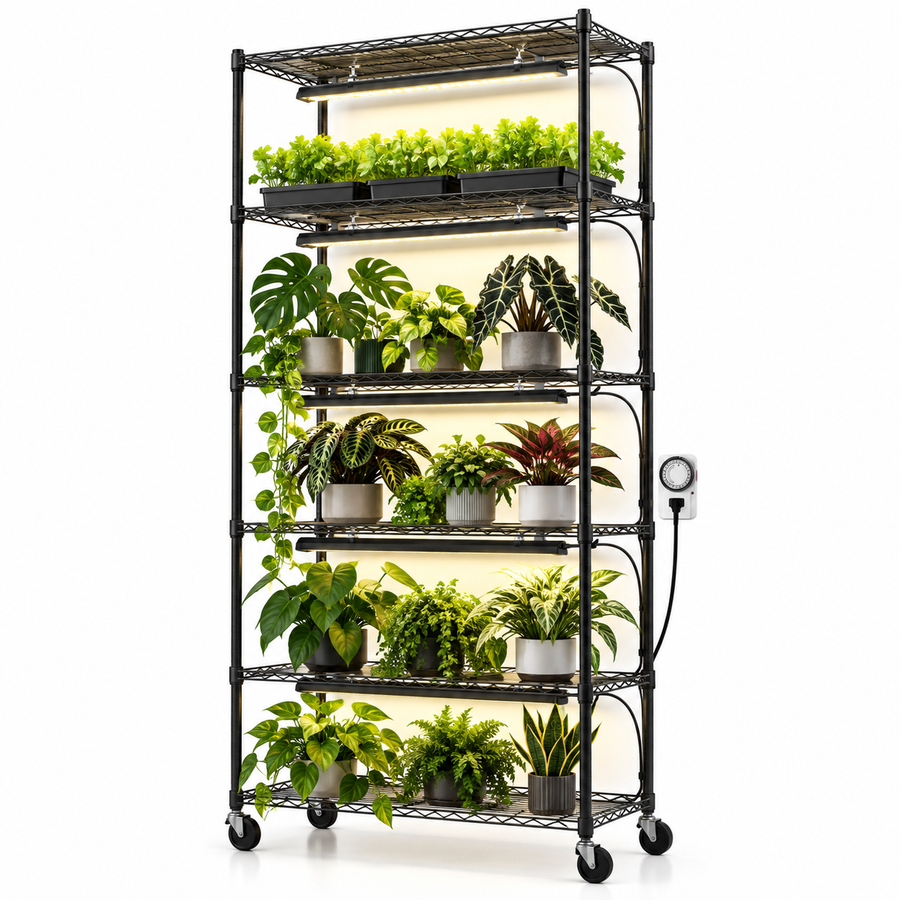 Barrina CX91 Pflanzenregal mit 5 Etagen und integrierten Grow-Lights, ideal für Pflanzenzucht und Pflege.
