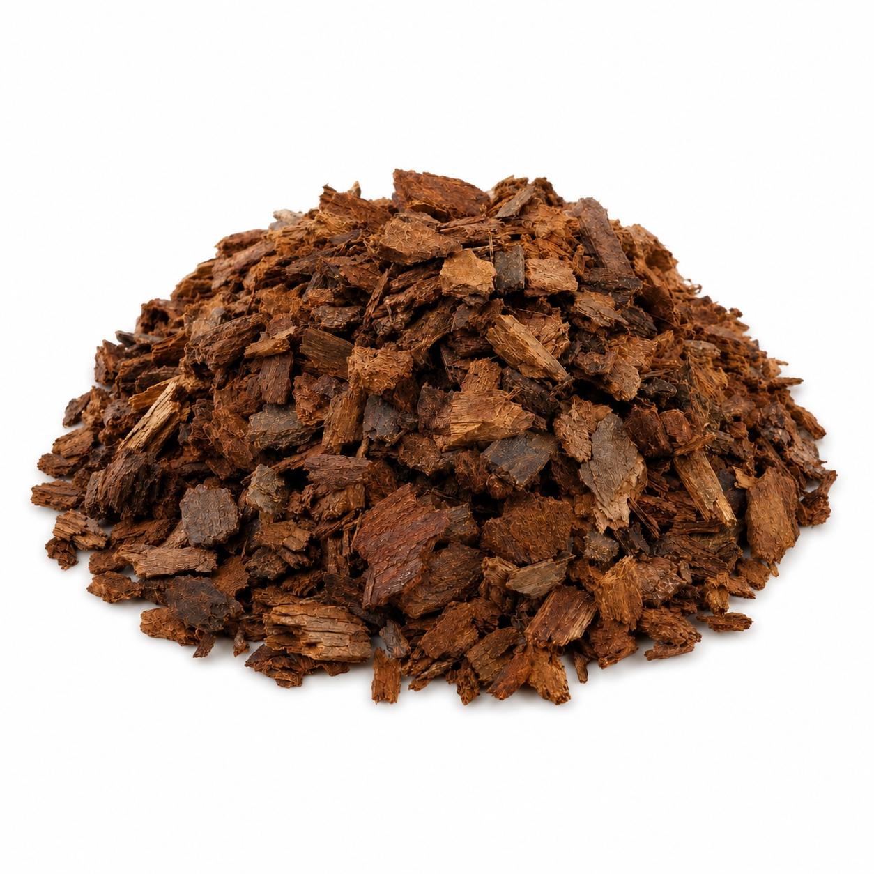 Grobe braune Kokoschips auf weißem Hintergrund mit natürlichem Schatten