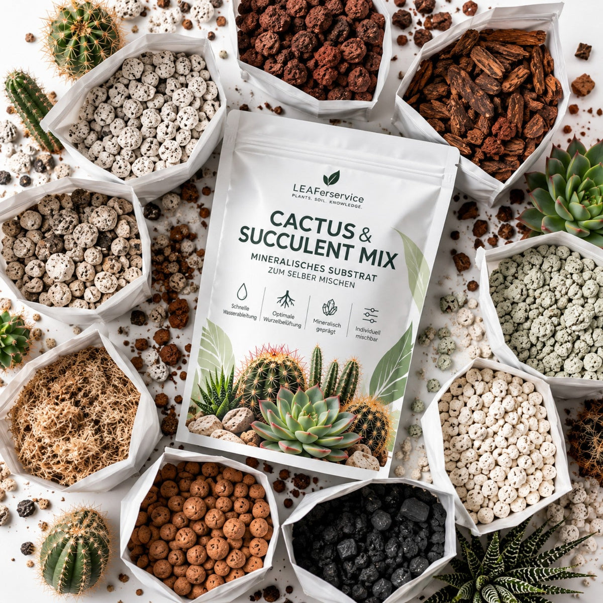 Cactus & Succulent Mix – mineralische Substratmischung für Kakteen und Sukkulenten mit Pflanzen