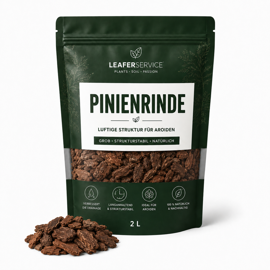 Leaferservice.com Pinienrinde Pflanzensubstrat in dunkler Verpackung mit grober Rinde für Aroiden und Zimmerpflanzen