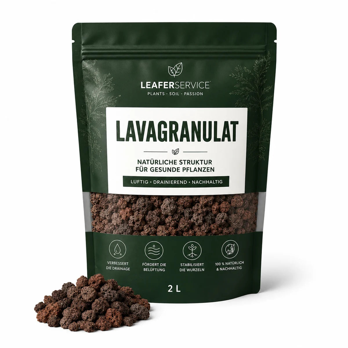 Lavagranulat – mineralischer Substratzusatz, LEAFerservice Beispielverpackung 2 Liter