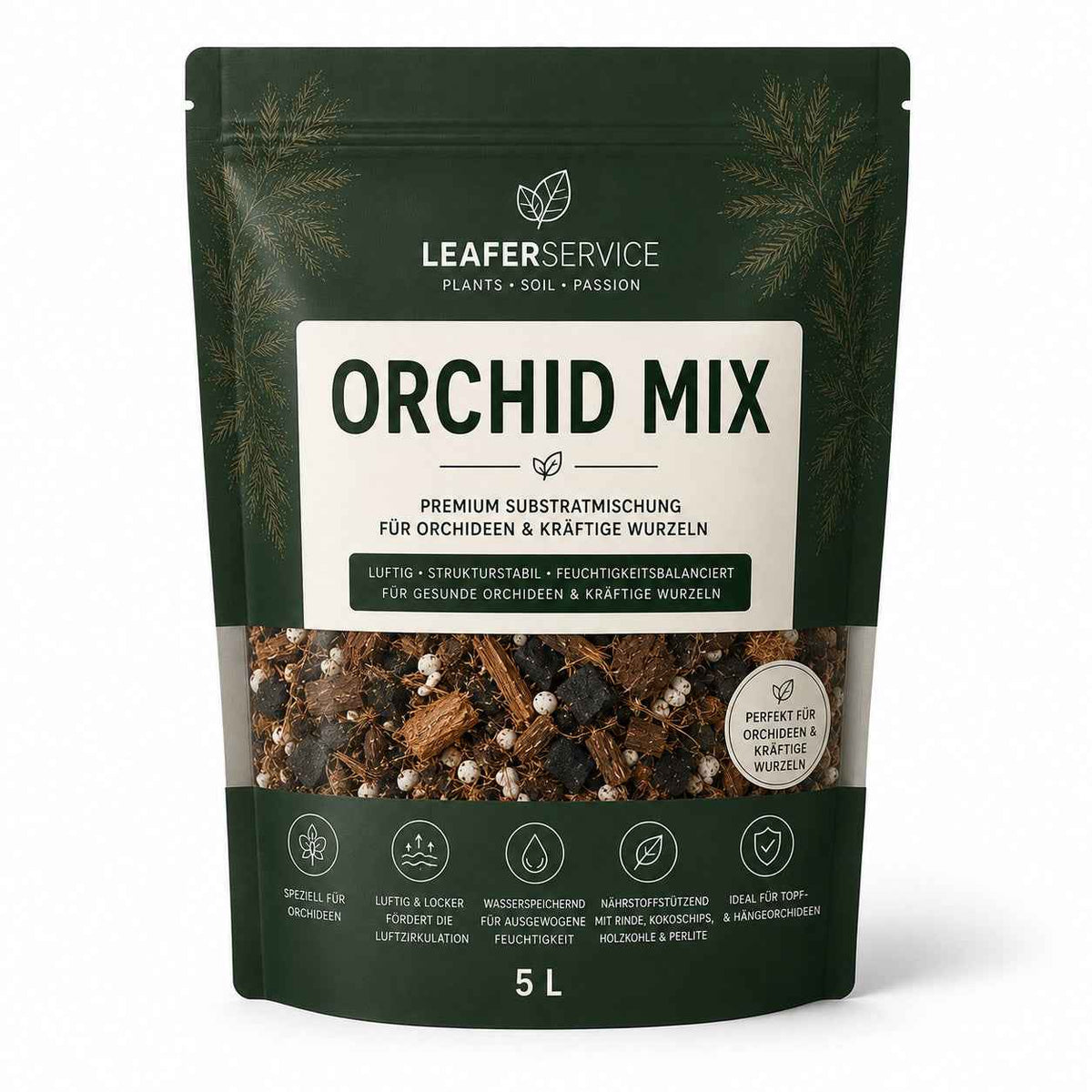 LEAFerservice Orchideen-Substrat-Mischung in 5l, speziell für luftige Wurzeln und optimale Pflanzenentwicklung