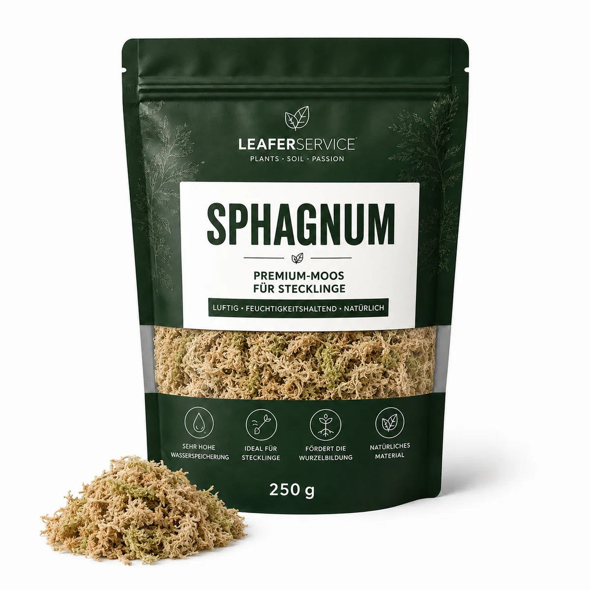 Sphagnum Moos für Stecklinge, LEAFerservice Beispielverpackung 250 g