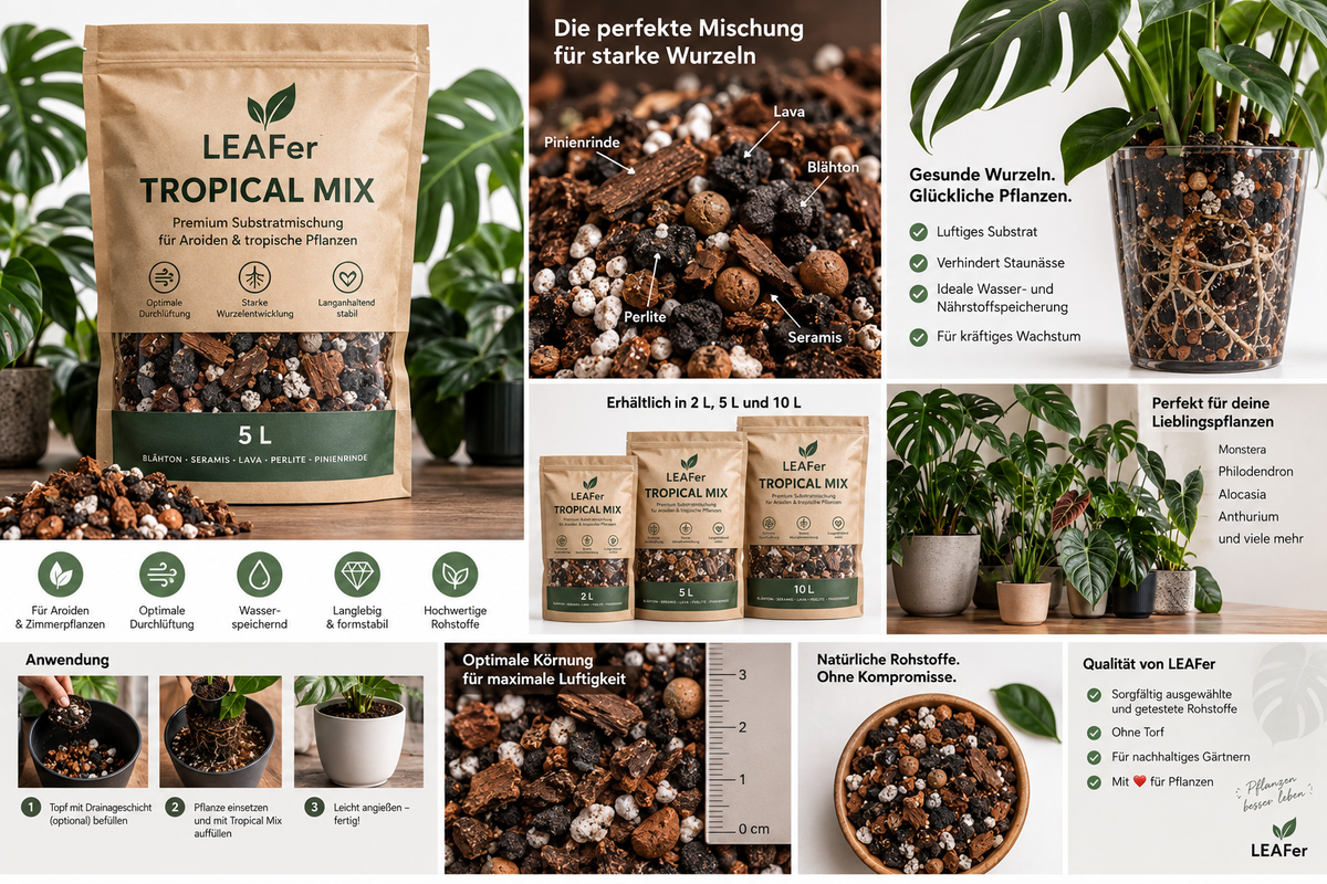 Tropisches Substrat-Mischung für Monstera, Philodendron und Aroiden, luftige und nährstoffreiche Erde von LEAFerservice