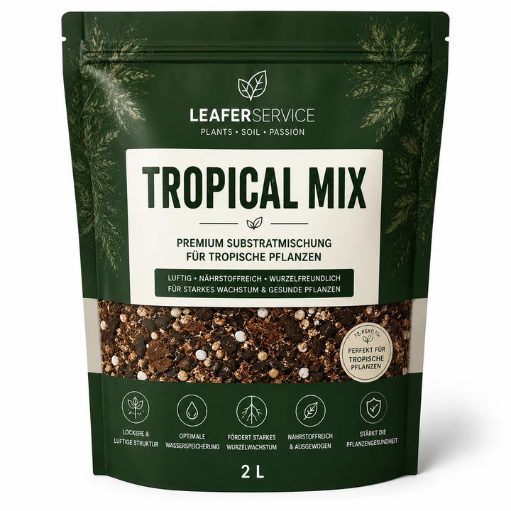 Tropical Mix – Substrat für tropische Zimmerpflanzen, LEAFerservice Beispielverpackung 2 Liter