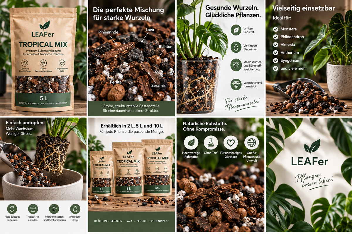Tropical Mix Substrat-Mischung von LEAFerservice für Monstera, Philodendron und Aroiden, luftiges und nährstoffreiches Pflanzsubstrat