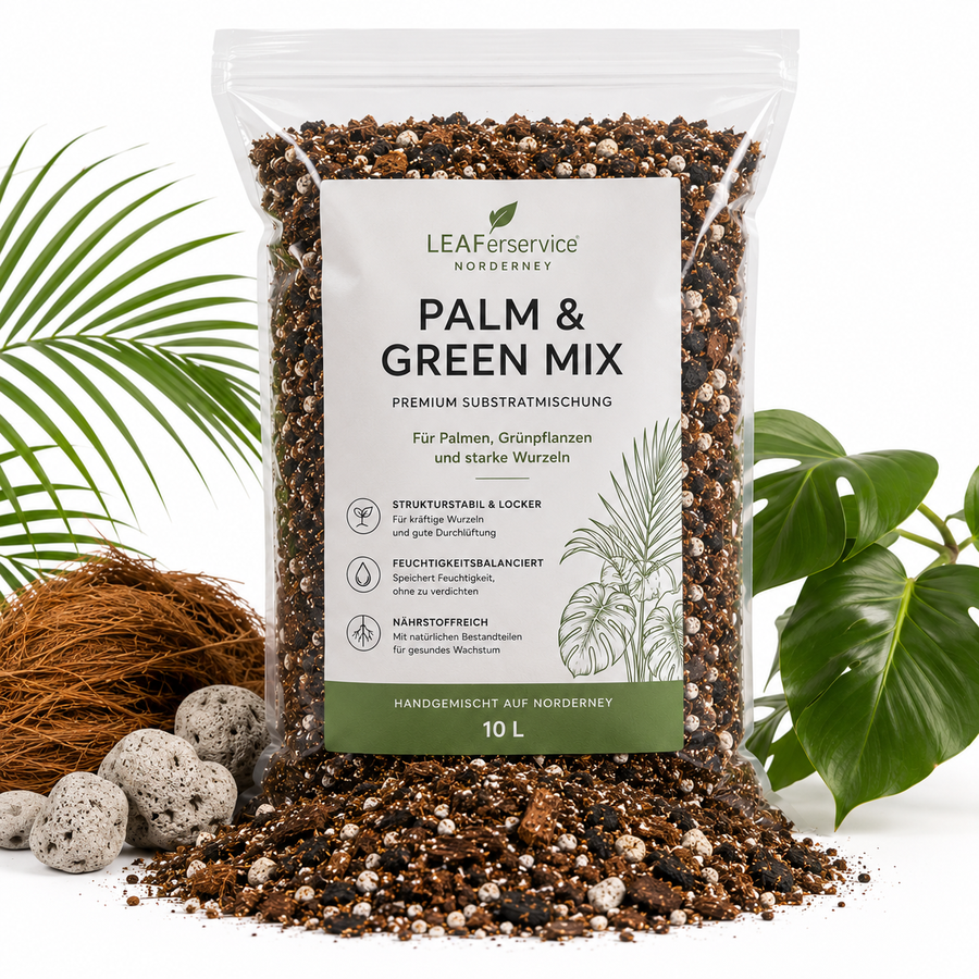 LEAFerservice Palm & Green Mix Substrat für Palmen und Grünpflanzen, nährstoffreiche Erde für gesunde Pflanzen.