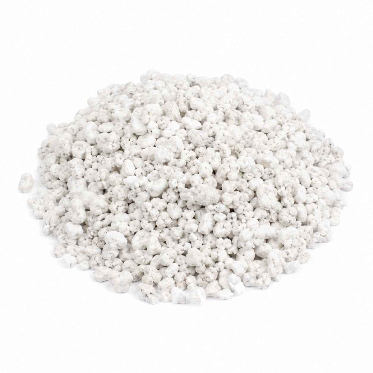 Perlite mineralischer Substratzusatz, leichter, poröser Bodenverbesserer in einem weißen Beutel, für Pflanzen- und Gartenanwendungen