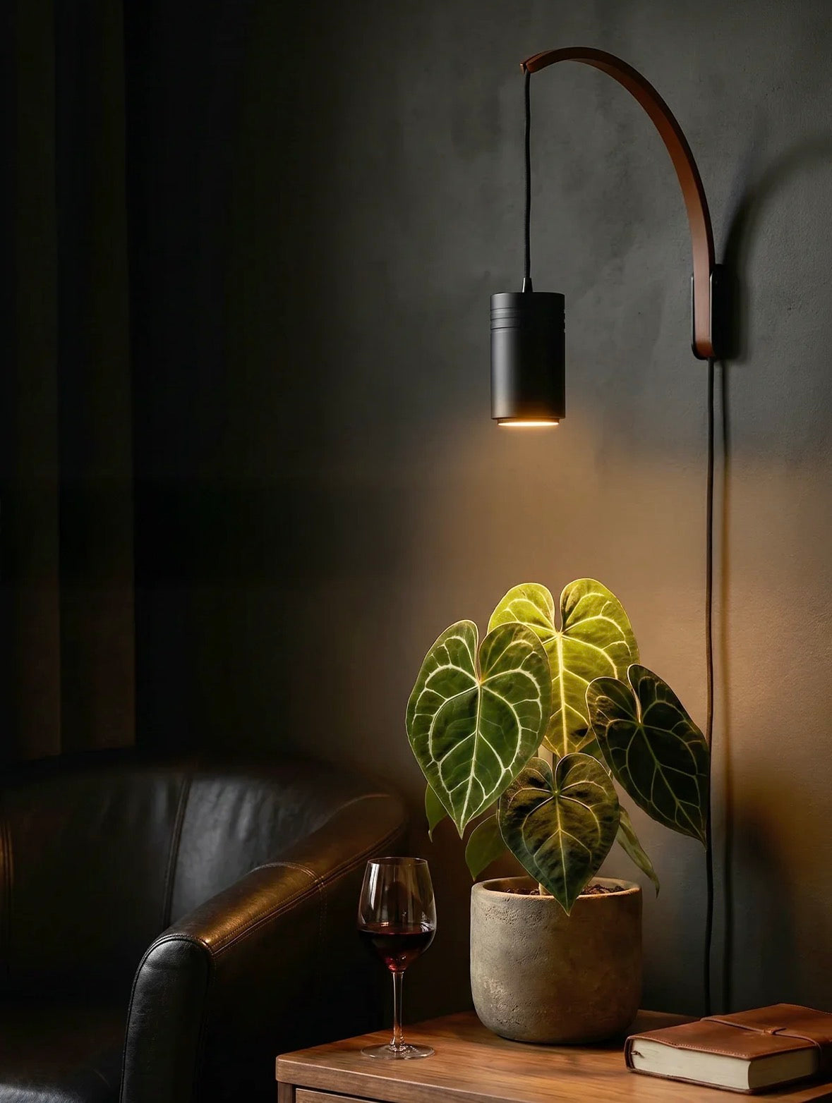 Soltech Luna Holz-Wandhalterung in Mocha mit Pflanzenleuchte