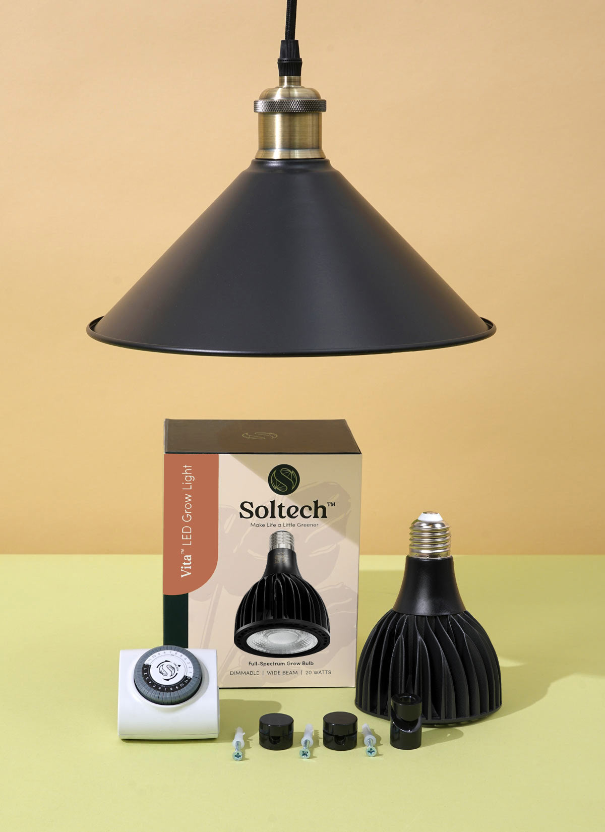 Soltech Vita™ Pendant Kit in Schwarz mit Vita Grow Light, Pendel, Schirm und Zubehör