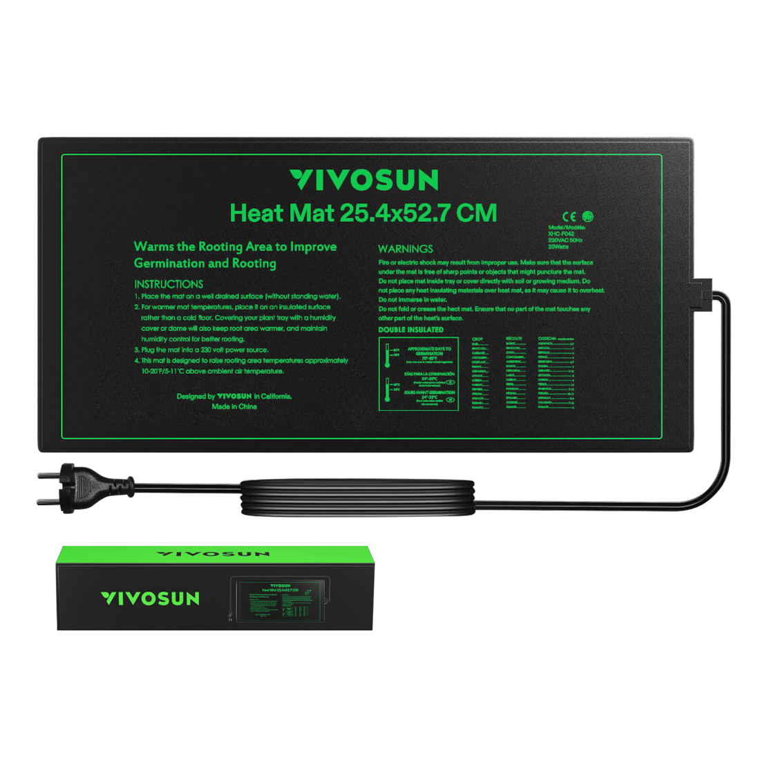 VIVOSUN Anzucht-Heizmatte 25,4 x 52,7 cm für Samen und Stecklinge
